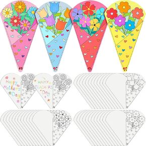 Moinchore 48 PCS عيد الأم يوم باقة زهرة الملون الخاص بك عيد الأم الورقية باقة زهرة التلوين DIY الحرف اليدوية السعداء أفضل هدايا أمي للمرأة