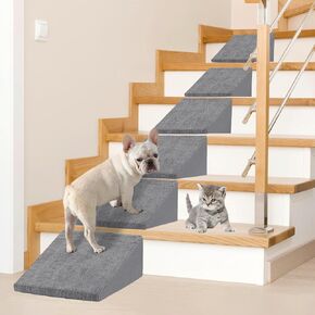 30D Dog Ramp لبدلات الدرج للقطط الصغيرة الكلاب ، خطوات الحيوانات الأليفة الدرج لسلالم الدرج مع القاع المضاد للانزلاق والوسادات الذاتية لإصلاح مناسبة للكلاب القطط الرمادية (6pcs ، رمادي)