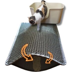 24" * 15" Cat Litter Trapping Mat Double Layer Design Less Waste Easy to Clean Water Urine Proof Washable (Grey)
