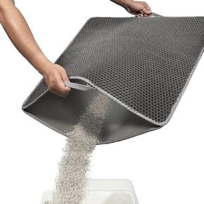 حصيرة مربع القمامة القط للمنازل متعددة القطط ، 30 "x24" XXL صياد القمامة المضاد للماء مع مقابض وشبكة سداسية أوسع 30 ٪ ، حصيرة إيفا كيتي مزدوجة الطبق