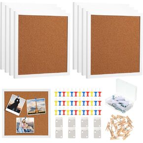 Treela 8 Packs Cork Bulletin Board with Frame, Decorative Linen Bulletin CorkBoard Small Push Pin Board with 32 Push Pin 16 Clips for Office School Wall Home Picture Photo(White, Hexagon)