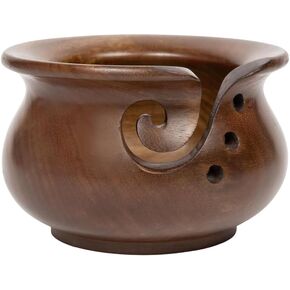 Mindfulknits Premium Mango Wood Yarn Bowl مع ثقوب - إمدادات الحياكة والكروشيه للاسترخاء وتخفيف الإجهاد