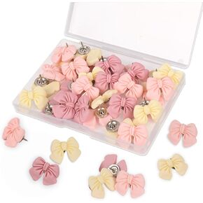30 PCS Pink Push Pins Cute Bow Push Pins for Cork Board, Pink Decorative Thumb Tacks Pushpin for Photo Wall, Map Office Decor