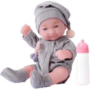 11-Inch Small Realistic Baby Doll, Waterproof Soft Vinyl Full Body Bebe Doll, Lifelike Baby Doll with Toy Bottle, 28cm Reborn Baby Doll in Christmas Clothes (Christmas Style Doll B)