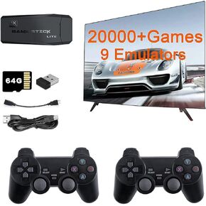 20,000+ Games Wireless Retro Game Console, 9 Emulators 4k Hdmi Output, Retro Video Game Stick with Built-in 2.4GHz Wireless Controller，Plug and Play for TV