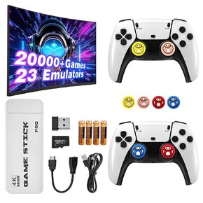 2025 Retro Gaming Console Stick Pro - 4K HDMI Plug & Play TV Game Stick with 20,000+ Classic Games, 23 Emulators & Dual 2.4G Wireless Controllers - Nostalgic Wireless Retro Console for Adults & Kids