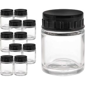 Master Airbrush (Pack of 10) TB-003 Empty 3/4 Ounce (22cc) Glass Jar Bottles with 60° Down Angle Adaptor Lid Assembly - Fits Single-Action Siphon Feed Airbrushes, Use with Master Badger Paasche, Iwata