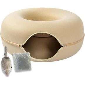 Laluz 2021 Large Cat Tunnel Bed for Multiple & Large Cats Up to 30 Lbs with 2 Toys, Scratch Resistant, Comfy Donut, Detachable & Washable Cat Donut Tunnel Bed (Dark Grey, L)