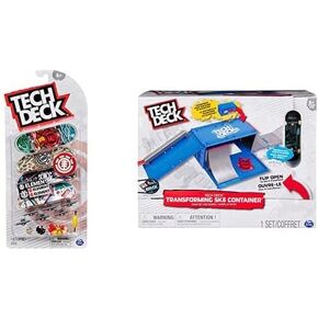 TECH DECK Fingerboard 4 Pack Collectible Skateboards & Transforming Sk8 Container Skatepark Playset Kids Toy Bundle