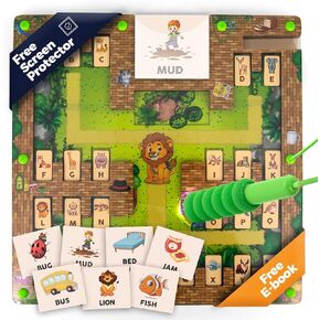 Jungle تحت عنوان Magnetic Alphabet Maze Board - لعبة إملائية خشبية مع قطع أبجدية ، كتاب إلكتروني مجاني - حامي الشاشة الحرة - Montessori Magnetic Maze للأطفال الذين تتراوح أعمارهم بين 3-8