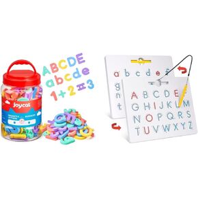 Gamenote Double -Side Magnetic Board + Lefts and Joycat Magnetic Letters ، ABC 123 ALPHABET BRIDGE MAGNETS FOR