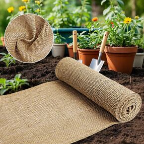 Burlap Fabric Roll - Garden Burlap Fabric Roll Natural Jute Outdoor Fabric Burlap Weed Barrier Trees Trunk Wrap for Crafts Farmhouse Gardening Table Decor for Crafts (19.7" x 5 Feet)
