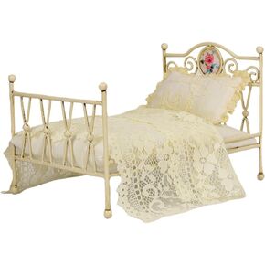 1:12 Scale Miniature Iron Bed with Bedding, Handmade Vintage Dollhouse Furniture BJD Ob11 Accessories (Black)