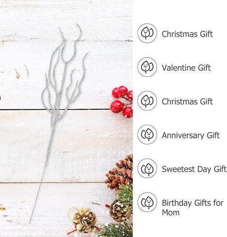 Toyvian Christmas Tree Picks 10pcs Artificial Glitter Stem Ornaments, Glittery Twigs Branches Christmas Picks for Christmas Tree Holiday Wedding Winter Décor, Red Christmas Tree Pick Leaves in Saudi Arabia