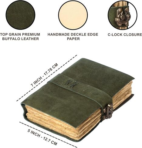 Leather Journal with unlined Deckle Edge Paper 7x5 inch and Vintage Key/Handmade Writing Notebook Diary/Bound Daily Notepad for Men & Women Medium, Sketch/Writing pad for Artists in Kuwait
