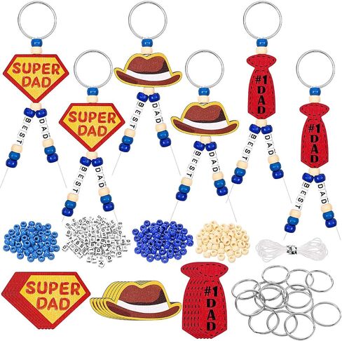 Sanixin 18 Set Fathers Day Keychain Gifts Beaded Keychain Craft Kit for Men Grandpa Father Father's Day Craft Gifts (Style 1) in Saudi Arabia