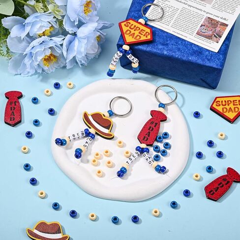 Sanixin 18 Set Fathers Day Keychain Gifts Beaded Keychain Craft Kit for Men Grandpa Father Father's Day Craft Gifts (Style 1) in Saudi Arabia