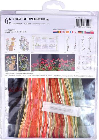 Thea Gouverneur 546A 18 Count Poppies on Aida Counted Cross Stitch Kit, 22" by 18.5", Multicolor in Saudi Arabia