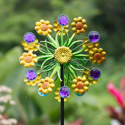 Metal Wind Spinners Outdoor,Vintage Kinetic Wind Spinner Garden Pinwheels with Metal Stake for Patio,Lawn,Garden,Creative Gifts for Women, 57.5 * 13.5 Inch (Blue) in Saudi Arabia