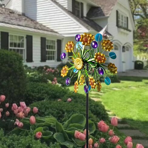 Metal Wind Spinners Outdoor,Vintage Kinetic Wind Spinner Garden Pinwheels with Metal Stake for Patio,Lawn,Garden,Creative Gifts for Women, 57.5 * 13.5 Inch (Blue) in Saudi Arabia