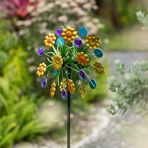 Metal Wind Spinners Outdoor,Vintage Kinetic Wind Spinner Garden Pinwheels with Metal Stake for Patio,Lawn,Garden,Creative Gifts for Women, 57.5 * 13.5 Inch (Blue) in Saudi Arabia
