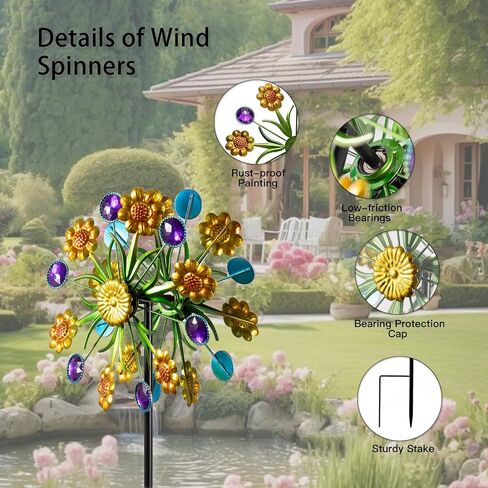 Metal Wind Spinners Outdoor,Vintage Kinetic Wind Spinner Garden Pinwheels with Metal Stake for Patio,Lawn,Garden,Creative Gifts for Women, 57.5 * 13.5 Inch (Blue) in Saudi Arabia