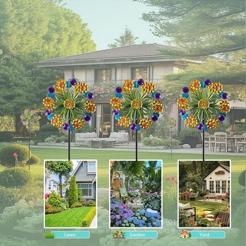 Metal Wind Spinners Outdoor,Vintage Kinetic Wind Spinner Garden Pinwheels with Metal Stake for Patio,Lawn,Garden,Creative Gifts for Women, 57.5 * 13.5 Inch (Blue) in Saudi Arabia