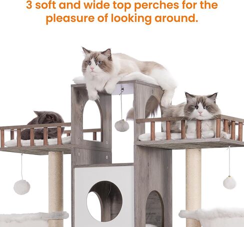 Heybly Cat Tree with Litter Box Enclosure for Indoor Big Cat, Cat Tower for Large Cats 20 lbs Heavy Duty, Modern Cat Condo Furniture with Scratching Posts, Rustic Gray HCT110SG in Kuwait