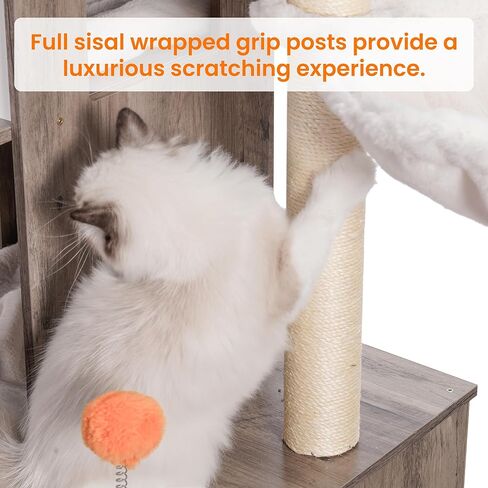 Heybly Cat Tree with Litter Box Enclosure for Indoor Big Cat, Cat Tower for Large Cats 20 lbs Heavy Duty, Modern Cat Condo Furniture with Scratching Posts, Rustic Gray HCT110SG in Kuwait