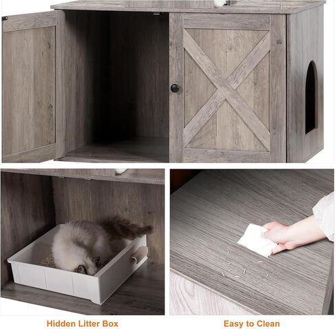 Heybly Cat Tree with Litter Box Enclosure for Indoor Big Cat, Cat Tower for Large Cats 20 lbs Heavy Duty, Modern Cat Condo Furniture with Scratching Posts, Rustic Gray HCT110SG in Kuwait