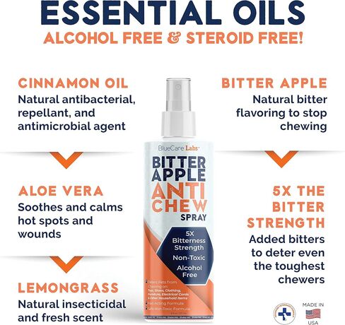 Bitter Apple Spray for Dogs to Stop Chewing Furniture (Made in The USA) - No Chew Spray for Dogs for Plants Paws & Hot Spots Alcohol-Free - No Sting Formula 8oz in Kuwait