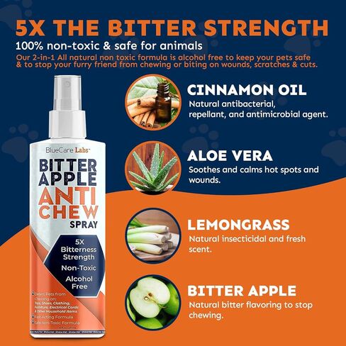 Bitter Apple Spray for Dogs to Stop Chewing Furniture (Made in The USA) - No Chew Spray for Dogs for Plants Paws & Hot Spots Alcohol-Free - No Sting Formula 8oz in Kuwait
