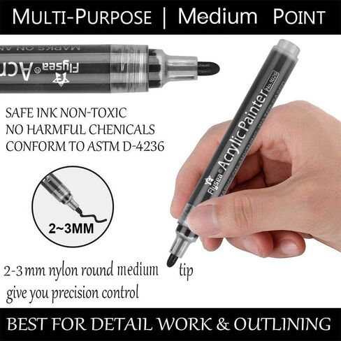 NAWOD 6 White Acrylic Paint Pens, Acrylic Paint Markers Dual Tip (Dot Tip + Brush Tip), Acrylic Permanent Markers for Rock, Fabric, Canvas, Ceramic, Glass, Wood, Paper, Labeling, Drawing, DIY Crafts in Saudi Arabia