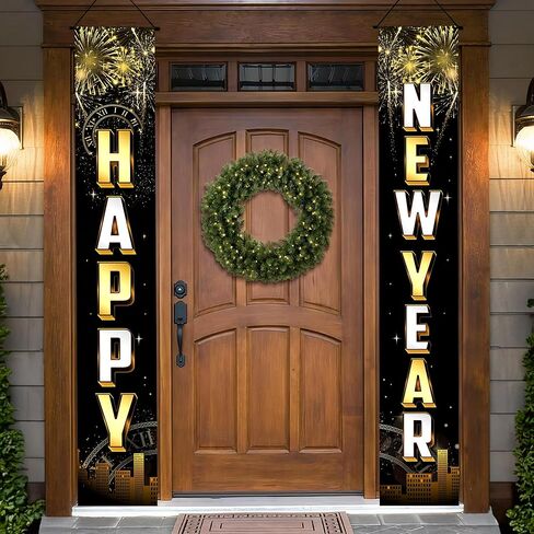 KatchOn, Happy New Year Door Banner - 72x12 Inch | Script Happy New Year Banner, Happy New Years Decorations 2025 | Happy New Year Porch Banner, New Years Eve Banner, New Years Eve Party Supplies 2025 in Saudi Arabia