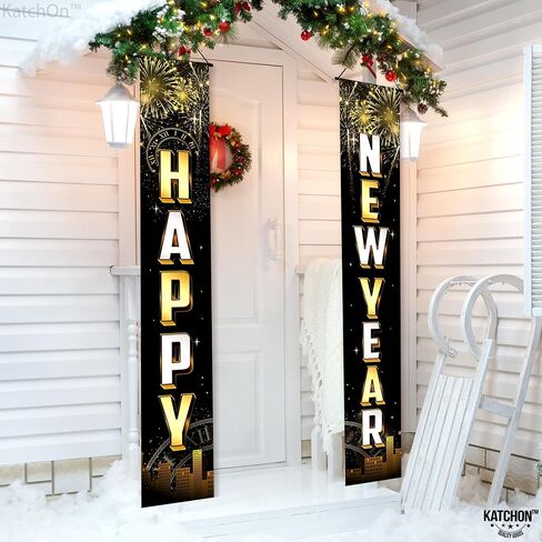 KatchOn, Happy New Year Door Banner - 72x12 Inch | Script Happy New Year Banner, Happy New Years Decorations 2025 | Happy New Year Porch Banner, New Years Eve Banner, New Years Eve Party Supplies 2025 in Saudi Arabia