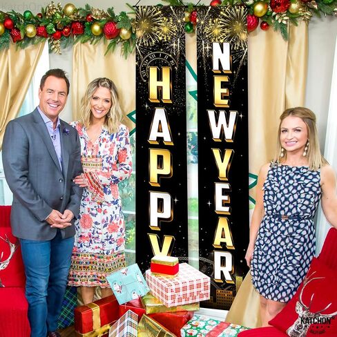 KatchOn, Happy New Year Door Banner - 72x12 Inch | Script Happy New Year Banner, Happy New Years Decorations 2025 | Happy New Year Porch Banner, New Years Eve Banner, New Years Eve Party Supplies 2025 in Saudi Arabia