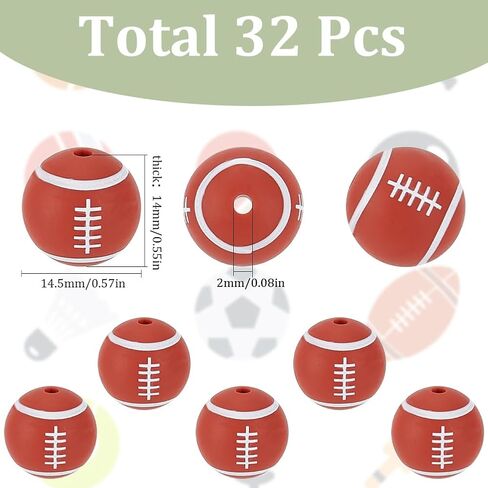 SUNNYCLUE 1 Box 32Pcs Ball Silicone Beads Small Basketball Beads Sports Round Ball Basketball Silicone Beads for Jewelry Making Supplies DIY Accessories Keychain Necklace Bracelet Crafting Beginners in Saudi Arabia