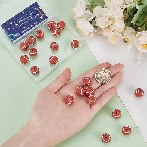 SUNNYCLUE 1 Box 32Pcs Ball Silicone Beads Small Basketball Beads Sports Round Ball Basketball Silicone Beads for Jewelry Making Supplies DIY Accessories Keychain Necklace Bracelet Crafting Beginners in Saudi Arabia