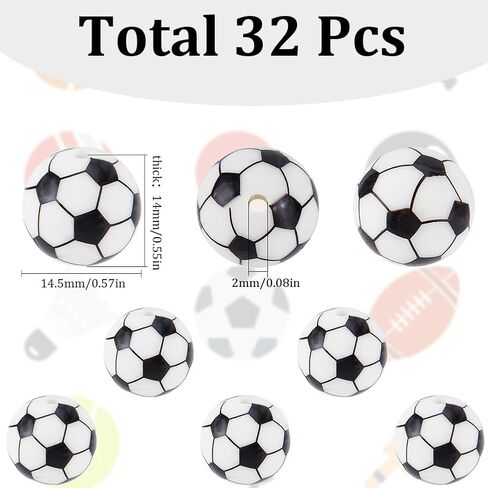 SUNNYCLUE 1 Box 32Pcs Ball Silicone Beads Small Basketball Beads Sports Round Ball Basketball Silicone Beads for Jewelry Making Supplies DIY Accessories Keychain Necklace Bracelet Crafting Beginners in Saudi Arabia
