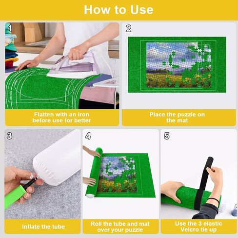 Jigsaw Puzzle Mat Roll Up 1500 Pieces, 46" x 26" Portable Felt Puzzles Board with Travel Storage Bag, Jigsaw Saver Pad Keeper for Adults Teens, Green in Kuwait