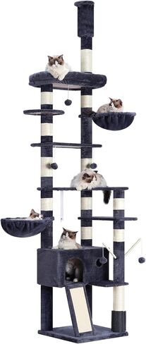 Hey-brother Cat Tree, 98.4-110.2 Inches Floor to Ceiling Cat Tree-Adjustable Height, Tall Cat Climbing Tower for Cats Large Adult with Scratching Post, Cat cando, Smoky Gray 0MPJ091G in Saudi Arabia