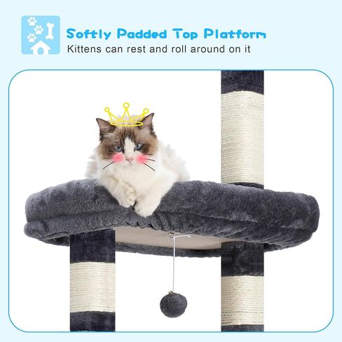 Hey-brother Cat Tree, 98.4-110.2 Inches Floor to Ceiling Cat Tree-Adjustable Height, Tall Cat Climbing Tower for Cats Large Adult with Scratching Post, Cat cando, Smoky Gray 0MPJ091G in Saudi Arabia