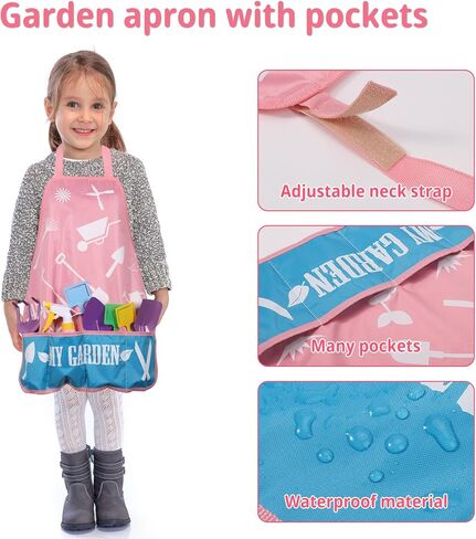 12pcs Gardening Tools Set, Kids Gardening Kit with Fork, Shovel, Rake, Bag, Bottle, Glove, Apron and Watering Can, Toddlers Garden Tools for Children Summer Beach Toys for Boys Girls (Pink) in Saudi Arabia