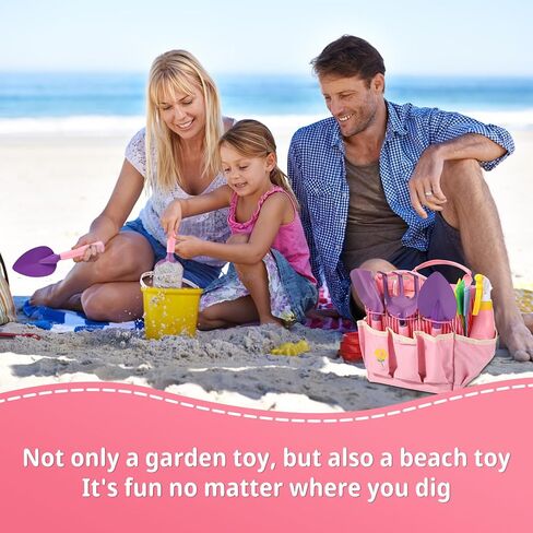 12pcs Gardening Tools Set, Kids Gardening Kit with Fork, Shovel, Rake, Bag, Bottle, Glove, Apron and Watering Can, Toddlers Garden Tools for Children Summer Beach Toys for Boys Girls (Pink) in Saudi Arabia