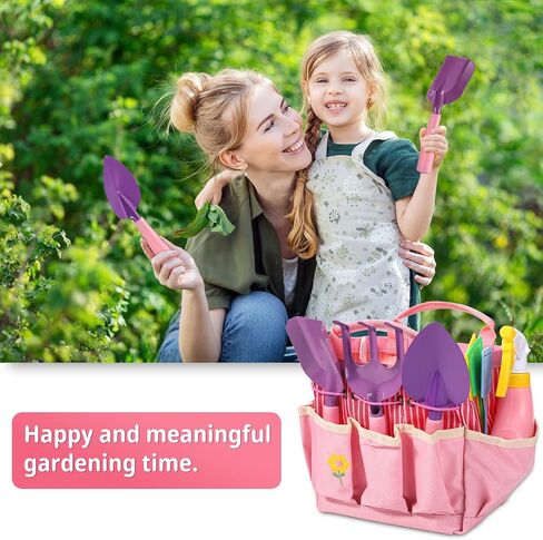 12pcs Gardening Tools Set, Kids Gardening Kit with Fork, Shovel, Rake, Bag, Bottle, Glove, Apron and Watering Can, Toddlers Garden Tools for Children Summer Beach Toys for Boys Girls (Pink) in Saudi Arabia