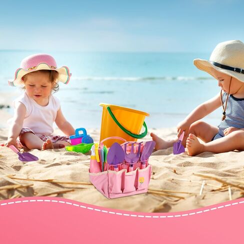 12pcs Gardening Tools Set, Kids Gardening Kit with Fork, Shovel, Rake, Bag, Bottle, Glove, Apron and Watering Can, Toddlers Garden Tools for Children Summer Beach Toys for Boys Girls (Pink) in Saudi Arabia