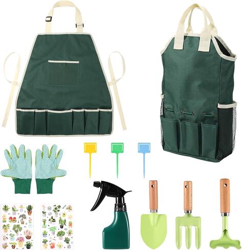 12pcs Gardening Tools Set, Kids Gardening Kit with Fork, Shovel, Rake, Bag, Bottle, Glove, Apron and Watering Can, Toddlers Garden Tools for Children Summer Beach Toys for Boys Girls (Pink) in Saudi Arabia