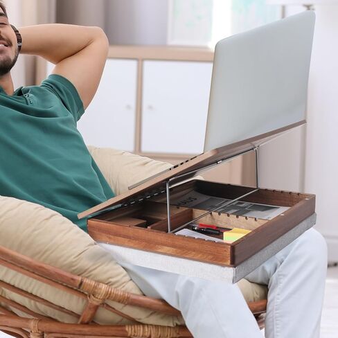 Easel Lap Desk for Adults, Acacia Wood Lap Desk for Laptop with Storage and Cushion, Height Adjusted Laptop Pad for Writing, Drawing, Laptop Work, and More, Fits up to 17.3 Inch Laptop in Saudi Arabia