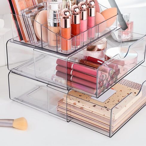 Vtopmart 5 Tier Clear Makeup Organizer with Drawer, Cosmetic Storage for Dresser Countertop and Bathroom Vanity, Beauty Holder for Lipstick Brush Skincare in Kuwait