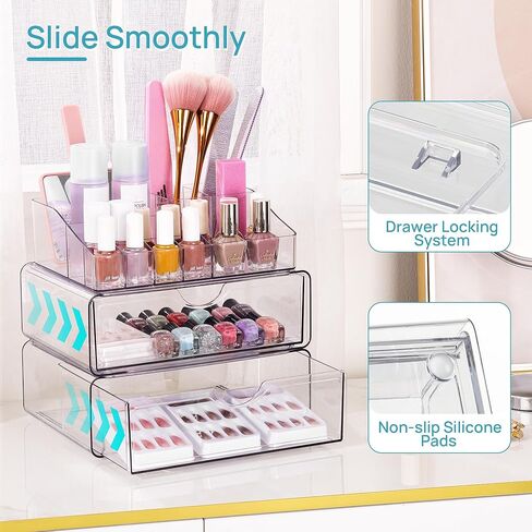 Vtopmart 5 Tier Clear Makeup Organizer with Drawer, Cosmetic Storage for Dresser Countertop and Bathroom Vanity, Beauty Holder for Lipstick Brush Skincare in Kuwait